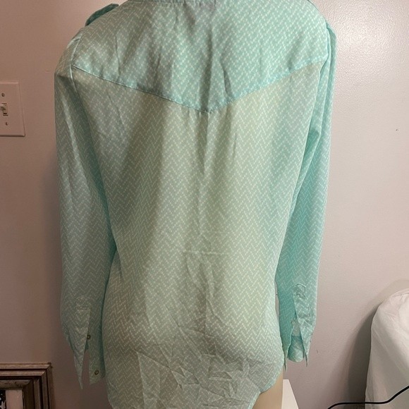 Candies Teal Sheer V-Neck Blouse Size L - Picture 4 of 6